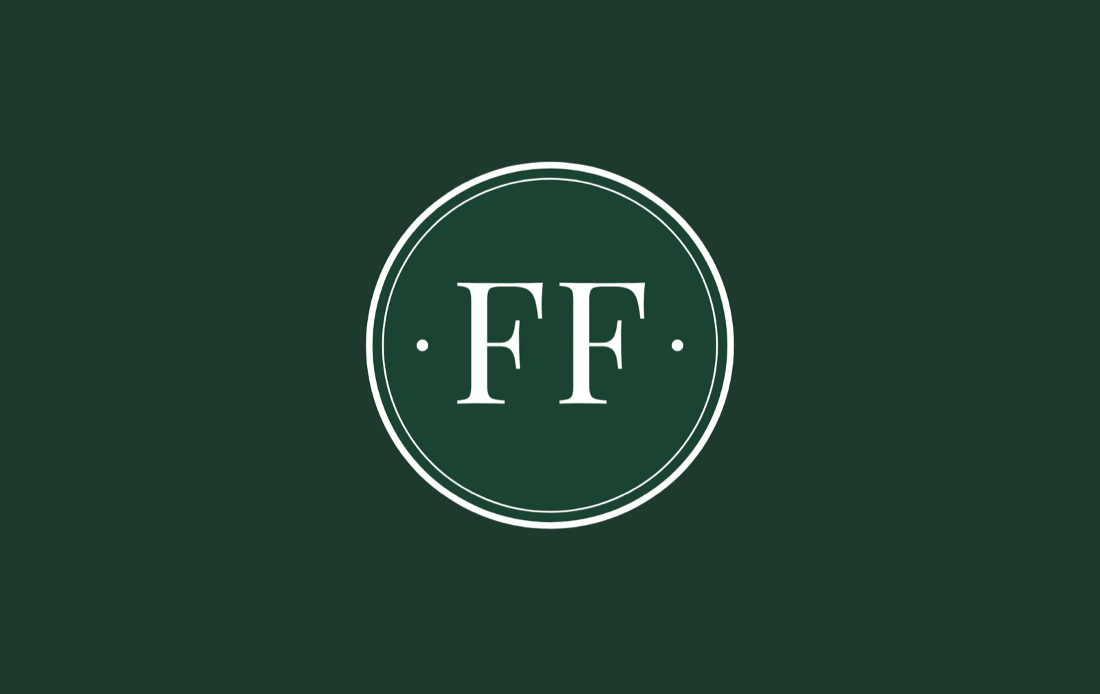 Founder Feast card, front: the FF roundel on pine
