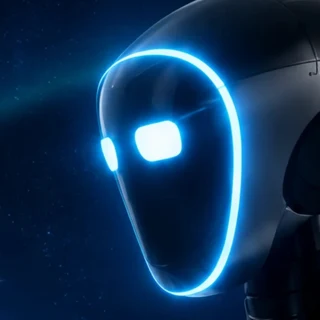 NorBot artwork: a robot head with a glowing blue face ring, against a night sky