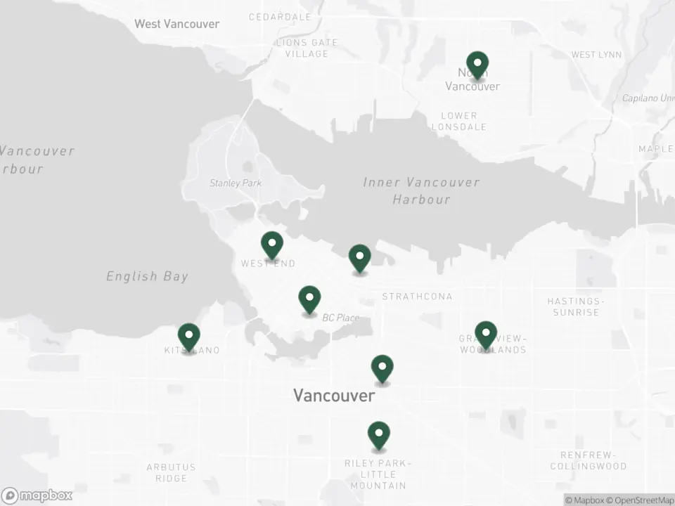 Map of Vancouver with the neighbourhoods where Founder Feast books dinners